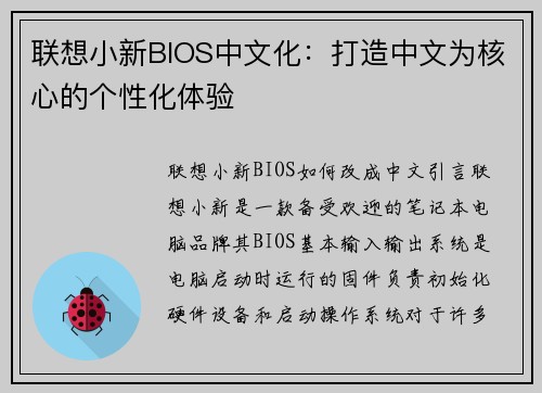 联想小新BIOS中文化：打造中文为核心的个性化体验